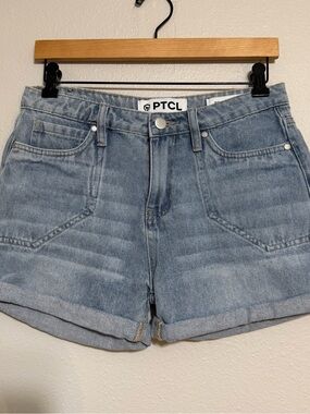 TCL Faded Light Blue Rolled-Hem Denim Shorts